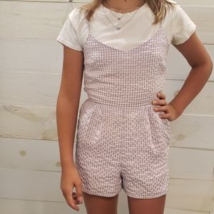 Romper, purple and white.